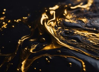 Abstract art black paint background with liquid gold fluid grunge texture.