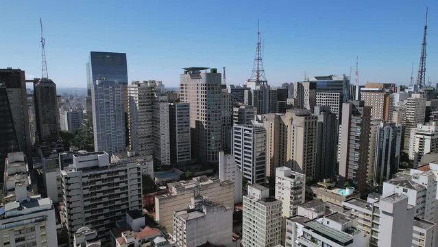 Aerial view of S&atilde;o Paulo Avenida Paulista, drone shot, This image is perfect for projects related to events, travel, journalism, real estate