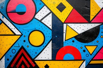 Vibrant and Dynamic Graffiti Art Featuring Colorful Geometric Shapes Painted on a Wall