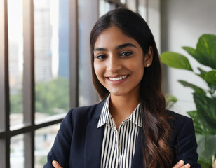 woman portrait business businesswoman office young girl head shot cheerful lady portrait corporate manager indian
