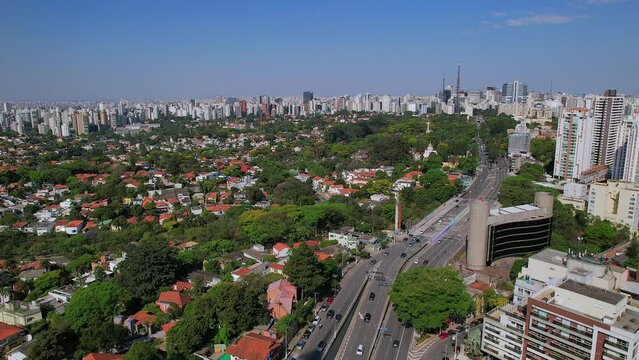Aerial view of avenida doutor arnaldo in S&atilde;o Paulo city, drone shot, This image is perfect for projects related to events, travel, journalism, real estate