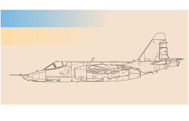 Obraz premium Ukrainian air force SU-25 attack aircraft. Military jet aircraft poster template. Vector image for prints, poster and illustrations.