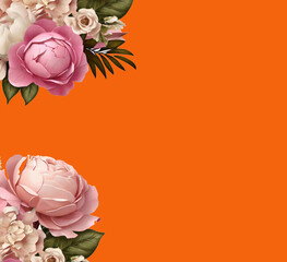 pink flower bouquet with dusty pink and cream roses, peonies, hydrangeas, and tropical leaves. Spring bouquets isolated on a transparent background. PNG, cutout,