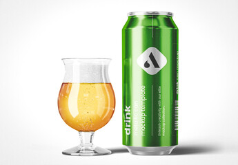 Drink Can with Glass Mockup