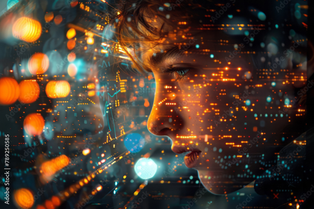 Fototapete A depiction of a computer programmer writing code that algorithmically generates complex and beautif