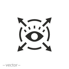 arrows with human eye icon, circular visibility, public view around, flat symbol - vector illustration