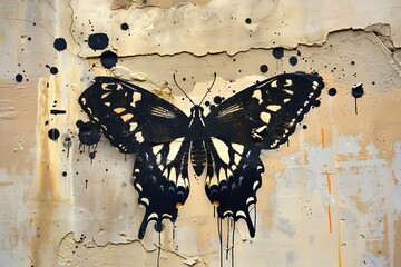 : A reverse graffiti of a butterfly, created by cleaning a dirty wall