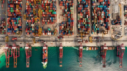 Fototapeta na wymiar Aerial top view container ship full load container for logistics import export, shipping or transportation concept background.