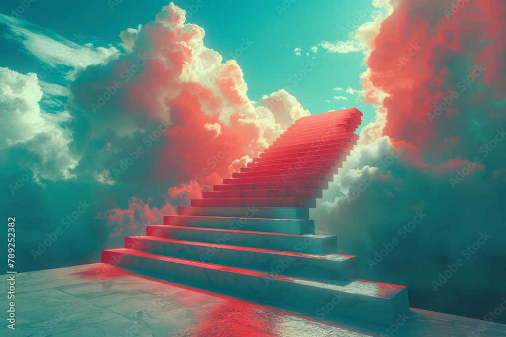 Leinwandbilder a scene depicting a staircase that seems to ascend endlessly into the sky, each step morphing into c