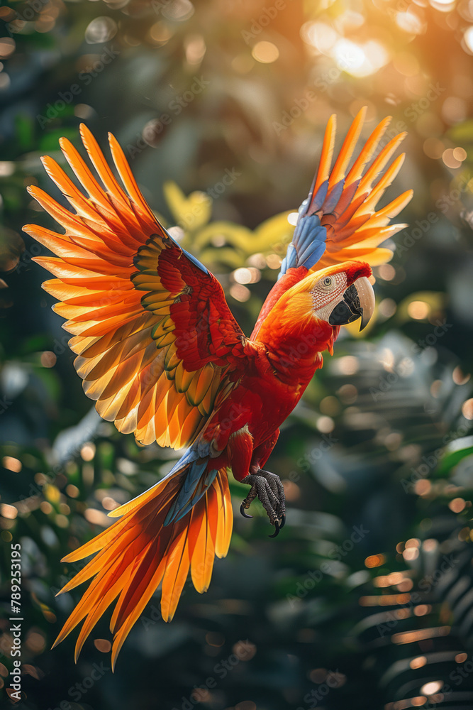 Aufkleber a scene showing a parrot with butterfly wings, each feather bursting with a myriad of colors, flutte