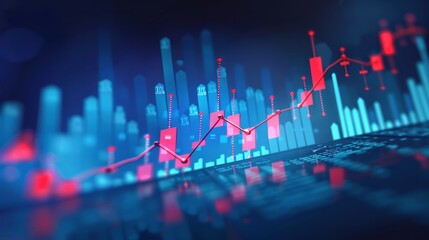 Business candle stick graph chart of stock market investment trading on blue background. Bullish point, up trend of graph. Economy vector design - obrazy, fototapety, plakaty