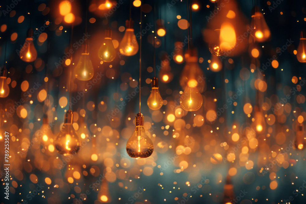 Poster An image capturing a light installation where the fixtures resemble fireflies, randomly placed but c