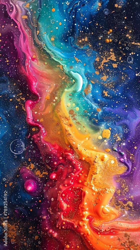 Wall mural a galaxy where each star is a different color, creating a rainbow tapestry against the void