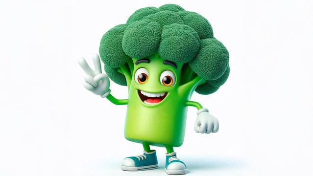 Cheerful 3D cartoon broccoli character