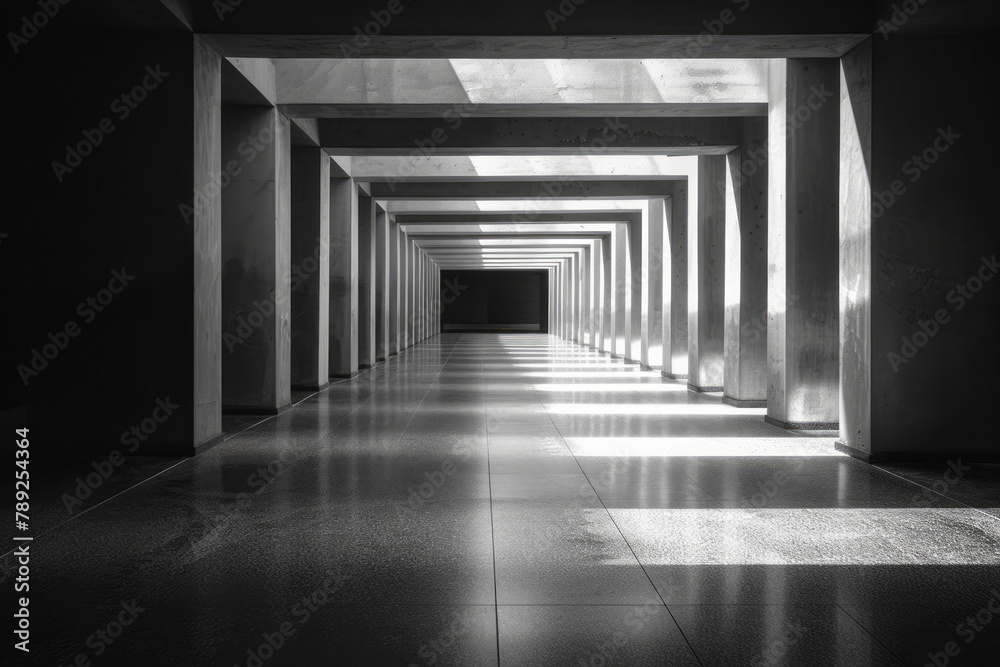 Fototapete an image of a hallway where the walls, floor, and ceiling seamlessly merge, creating a tunnel that a