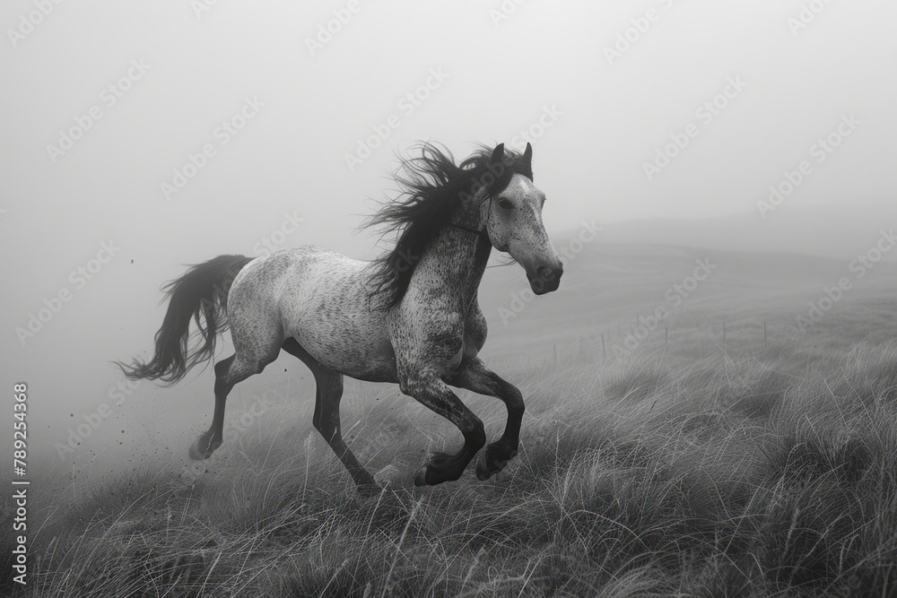 Poster an image of a horse with dragonfly wings, its hooves barely touching the ground as it gallops throug
