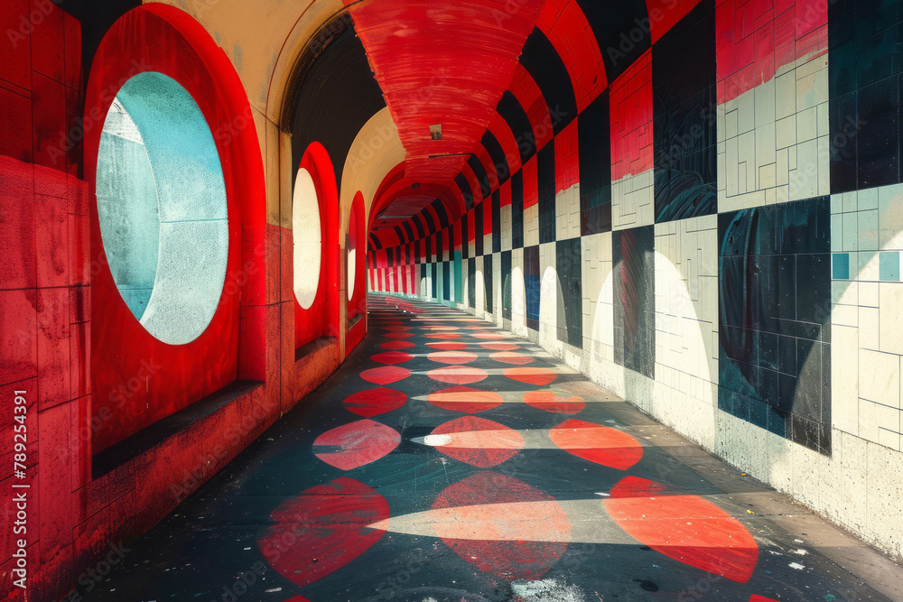 Leinwandbilder an image of a large-scale street mural featuring an optical illusion created through the use of geom