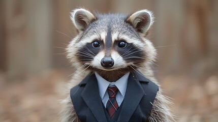 Carnivore wearing a suit and tie, terrestrial animal decked out in formal wear