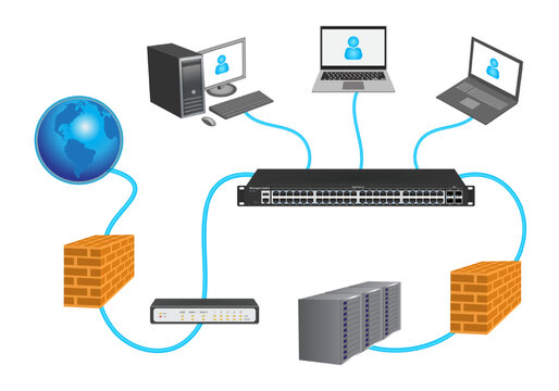 Lan network 3D diagram for business and technology concept. WAN of computer networking vector.