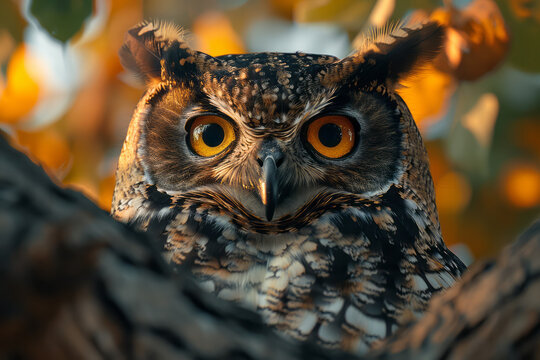 An image of an owl with eyes like galaxies, its gaze deep and mesmerizing as it watches from a dark