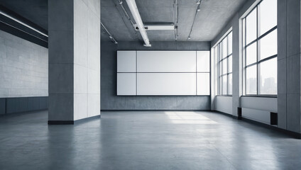 Creative modern white and gray open space office interior. Office background. Copy space. Concrete background
