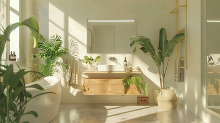 Modern minimalist bathroom interior modern bathroom cabin - obrazy, fototapety, plakaty