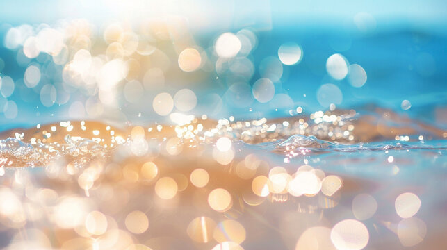 キラキラと輝く海の水面と白い砂浜　Generative AI