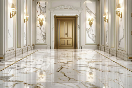 A large luxury room background with beautiful walls and a marble floor