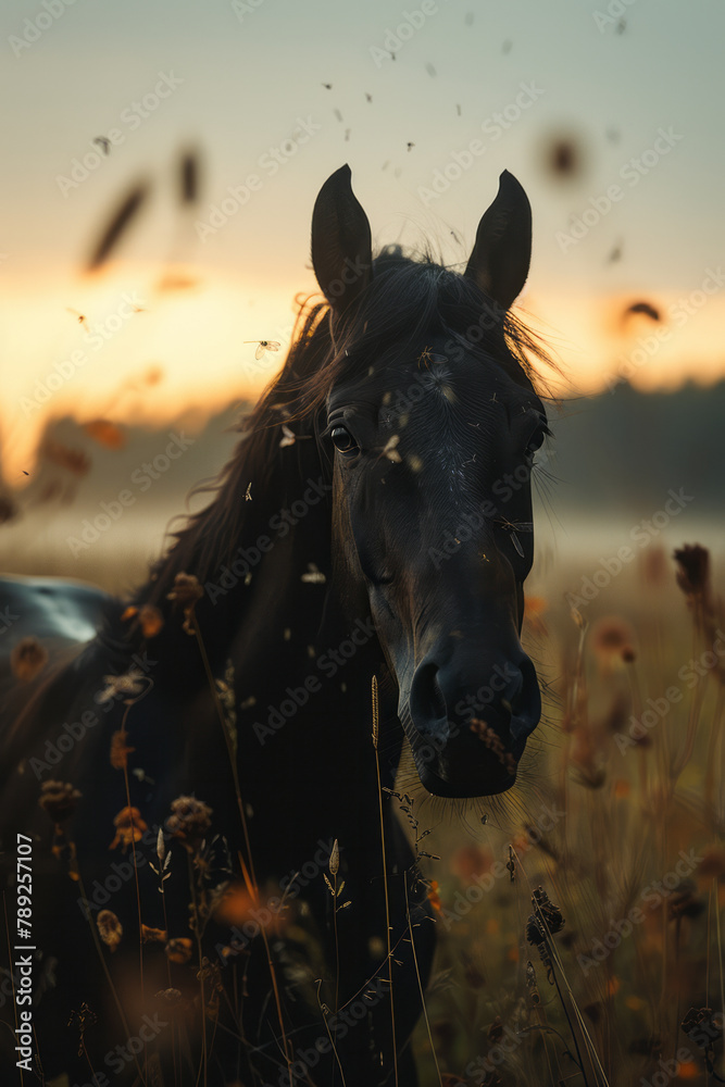Poster A horse endowed with delicate dragonfly wings, darting across fields with barely a touch to the gras