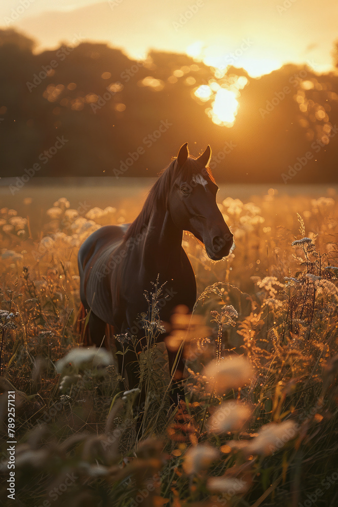 Poster A horse endowed with delicate dragonfly wings, darting across fields with barely a touch to the gras
