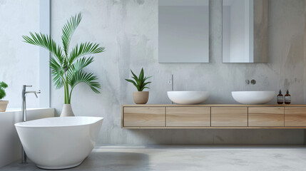 Modern minimalist bathroom interior modern bathroom cabin - obrazy, fototapety, plakaty