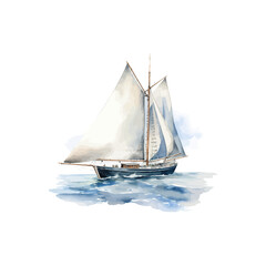 Sailing Yacht on Calm Waters Watercolor. Vector illustration design.