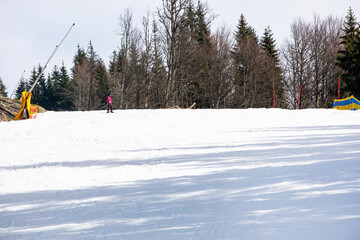 skier on the slope before the descent. active recreation