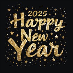 New Year 2025 Celebration with Stars and Gold Numbers

