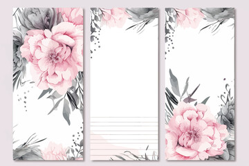 Watercolor Peony Flowers Notebook Layout. Vector illustration design.
