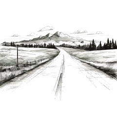 Monochrome Drawing of a Mountainous Landscape Hand drawn style. Vector illustration design