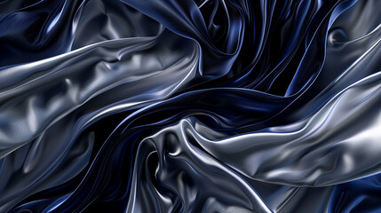 Obraz premium An artistic depiction of image of deep ocean waves made from flowing silk in dark blue and silver. as seen in an image.