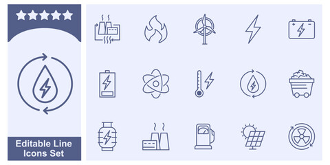 Energy, energy resources, type of energy and power icon set elements symbol template for graphic and web design collection logo vector illustration