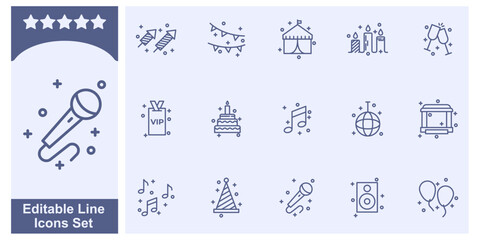 Music Festival icon set. Festival entertainment elements symbol template for graphic and web design collection logo vector illustration