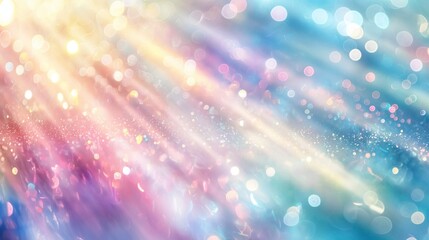 Light beams and bokeh on a pastel rainbow background