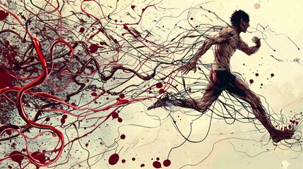 Digital composite of running man with blood splashes - Powered by Adobe
