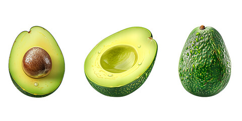 Avocado set isolated on a white background. 3d illustration.