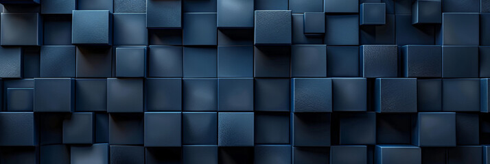 Dark blue cubes , blue geometric shapes of mini 3d blocks, copy space