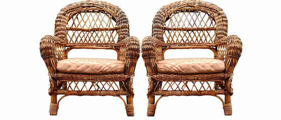 Outdoor garden rattan straw couches armchairs cutouts - obrazy, fototapety, plakaty