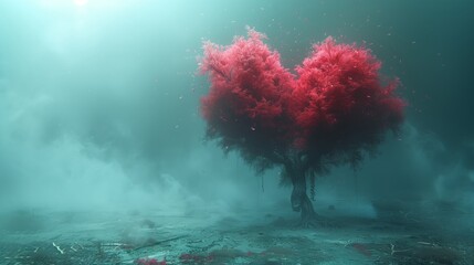 a tree with red leaves in the shape of a heart