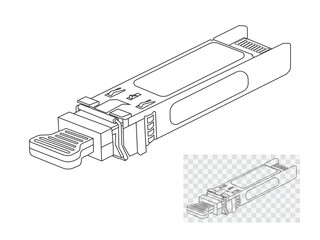 Sfp transceiver used for data transmission and reception in telecommunications. Small form factor pluggable.
