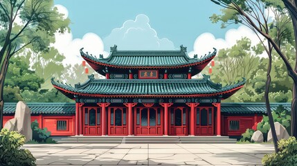 Illustration china traditional art of buildings , Generative AI 