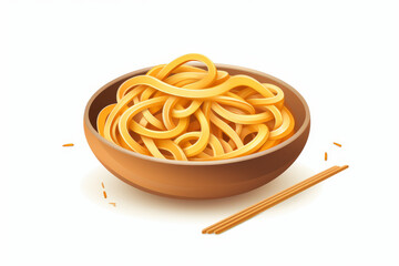 Vector illustration of a delicious-looking bowl of steaming noodles with chopsticks, perfect for menu designs