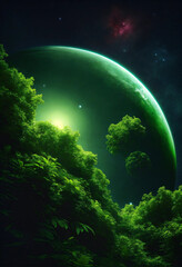 Green planet in dark space