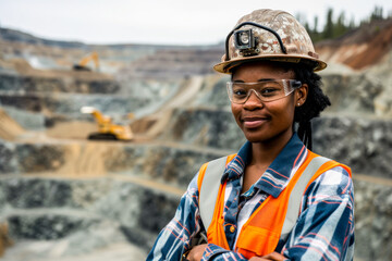 Cheerful young mining worker in high visibility vest at mine site